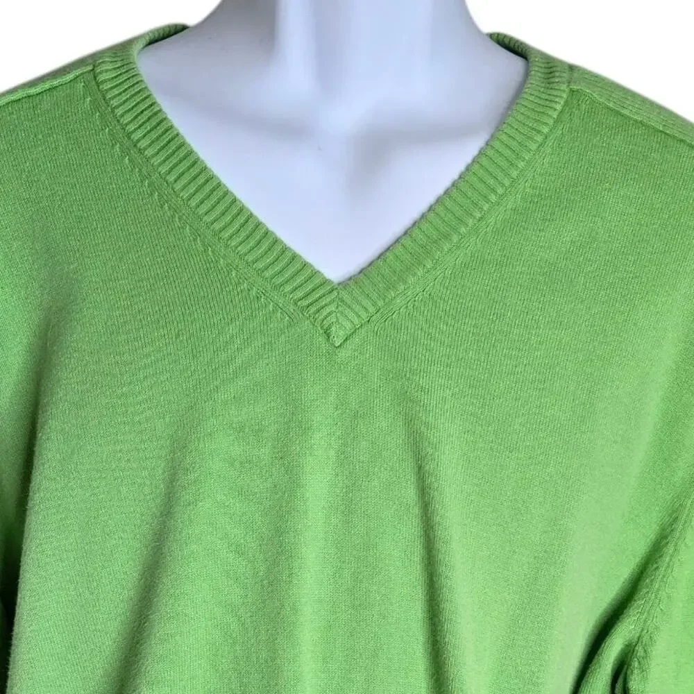 Jack Nicklaus Mens Preppy V Neck Sweater Size Large Green‎ Cotton Knit Pullover